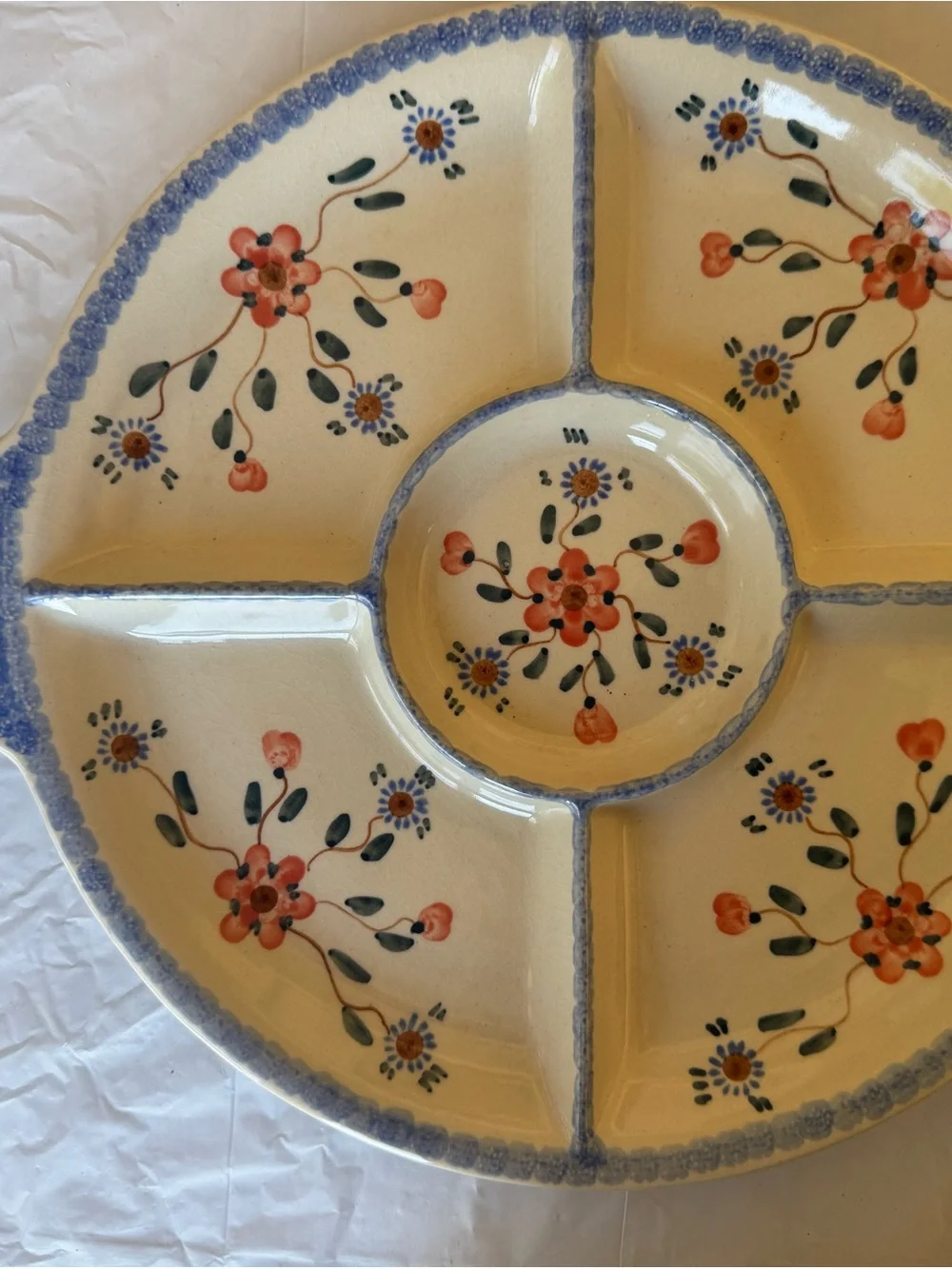 Vintage Polish Pottery Divided Serving Dish Pink And Blue